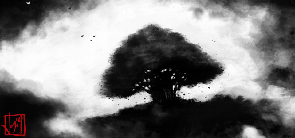 L'Albero, illustrazione digitale bianco e nero - Jonathan Sabbadini