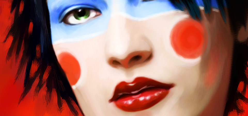 digital painting - ragazza con labbra rosso brillante